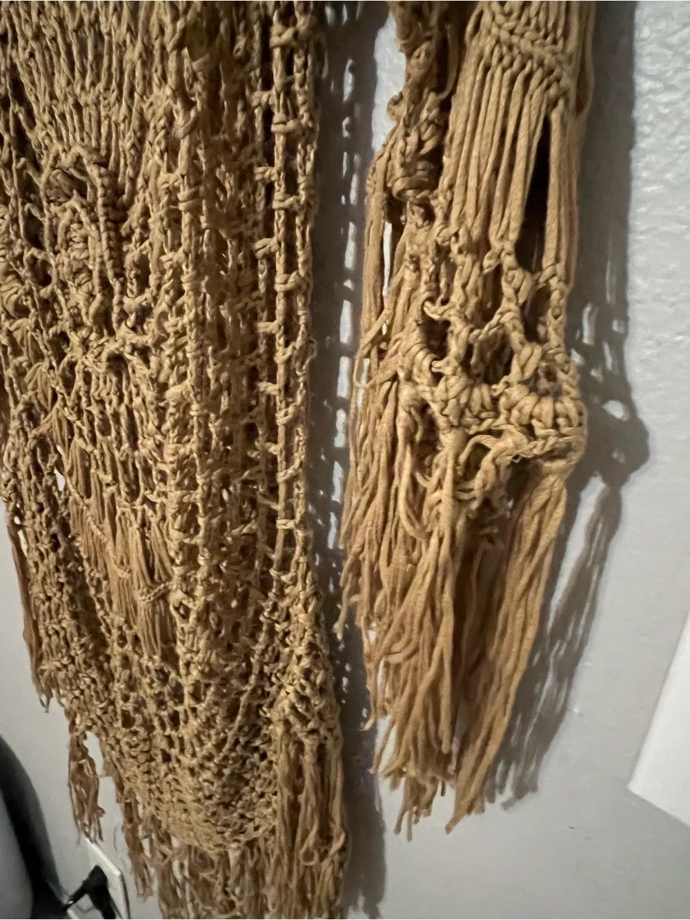 Plus size Hand-Crocheted Boho Fringe Tunic Sweater in Camel - Picture 7 of 8